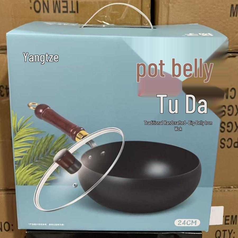 Ручная кованая чугунная сковорода-вок из Чжанцю - Старомодная, гладкая, без покрытия, антипригарная сковорода для стир-фрая