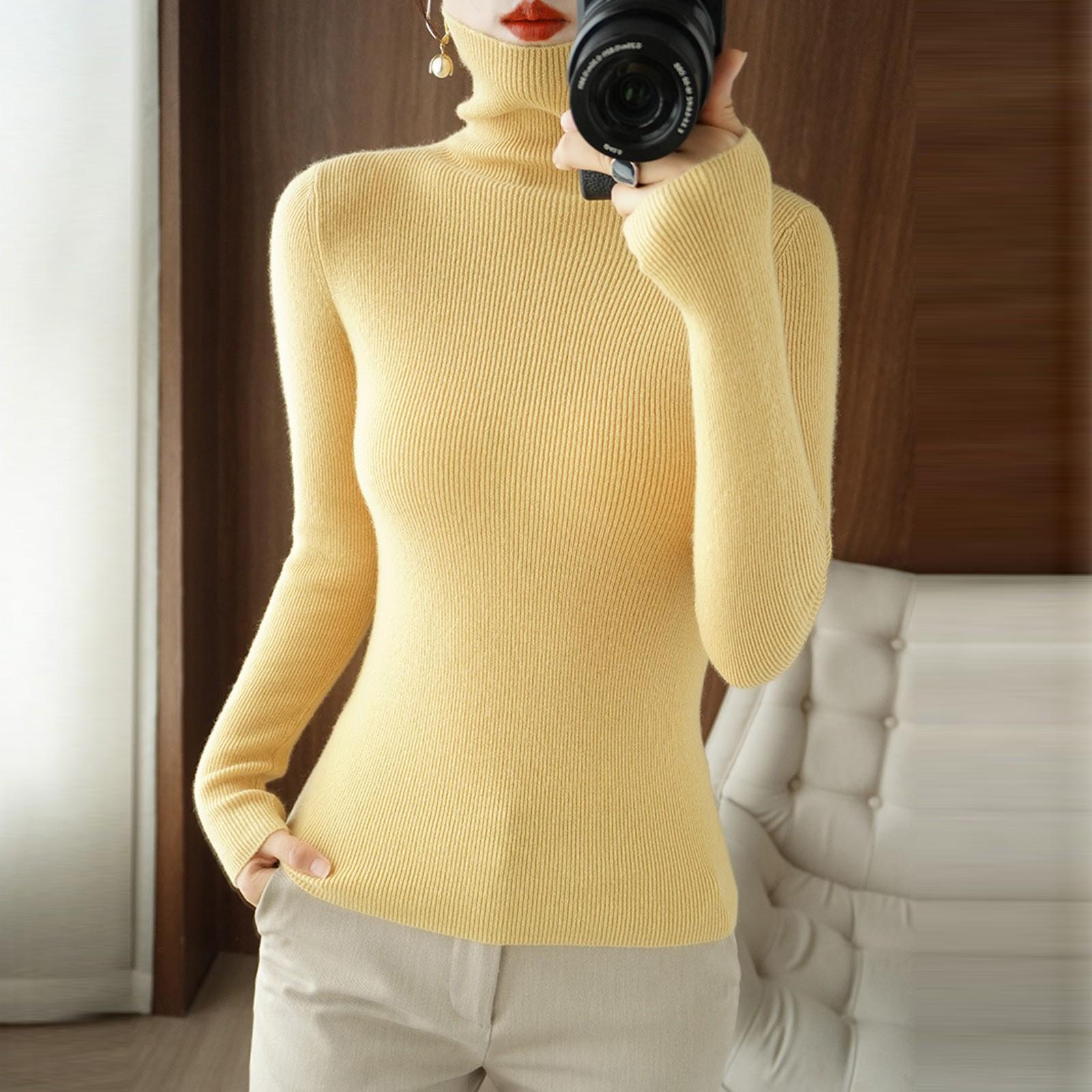 

Женские модные однотонные теплые трикотажные свитера с длинными рукавами и воротником-стойкой, зимние XL жёлтый
