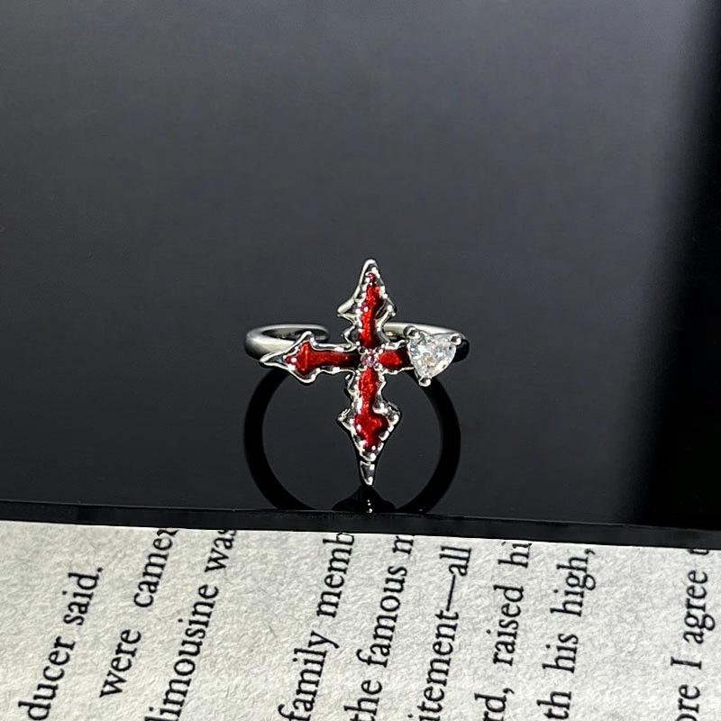 

2026 Star Butterfly Chasing Light Sweet and Cool Red Series Strawberry Star and Moon Open Ring Female Niche Design Sense Ins Tide Ring Resizable