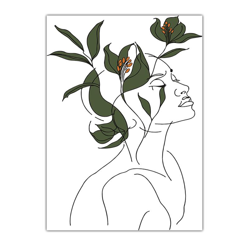 Abstract Wall Art Botanical Line Flower Woman Figure Canvas Painting Modern Style Poster Prints Bedroom Living Room Wall Decor