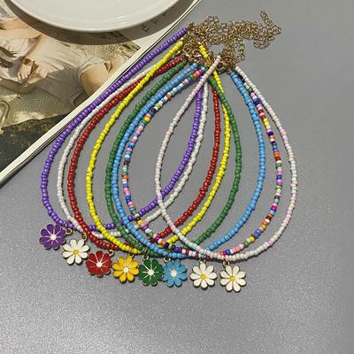 1PC New Fashion Color Seed Beads Choker Necklace for Girl Women Flower Pendant Collar Jewelry Gift for Friend Necklace
