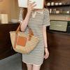 Retro Chic Striped Polo Collar Knit Dress - Summer 2025 Hong Kong Style Bodycon Skirt