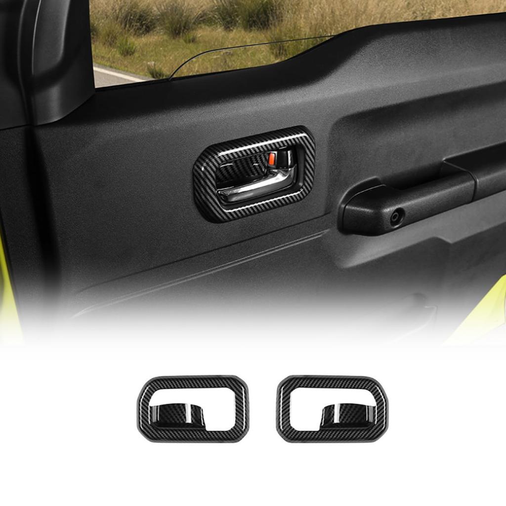 FDAIUN Car Door Interior Pull Handle Protective Frame for Suzuki Jimny JB64 Carbon Fiber Made of Stylish Interior Panel with Tape Panel, 2-Door