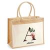 Beach Bag - PLANETEE - Adeline Letter Flower - Natural Cotton - 43x33 Cm - Shoulder Strap