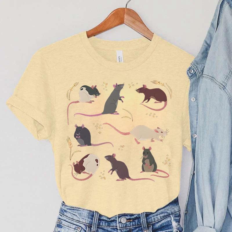 Summer Round Neck 3D Rat Pattern Print Top Fashionable Casual Short Sleeved Women's T-shirts