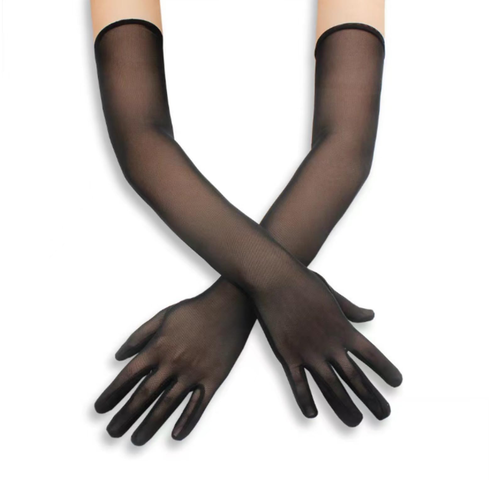 

Рукавички з п ятьма пальцями з матеріалу панчохи Uccellino, Набір з 2 штук, Довгі рукавички, Косплей, Сцена, Унісекс, Безшовна посадка (Чорний, Універсальний розмір)