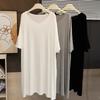 T-shirt Women Casual Large Size Loose Round Neck Pullover Breathable Solid Color V-neck Short-sleeved Tops
