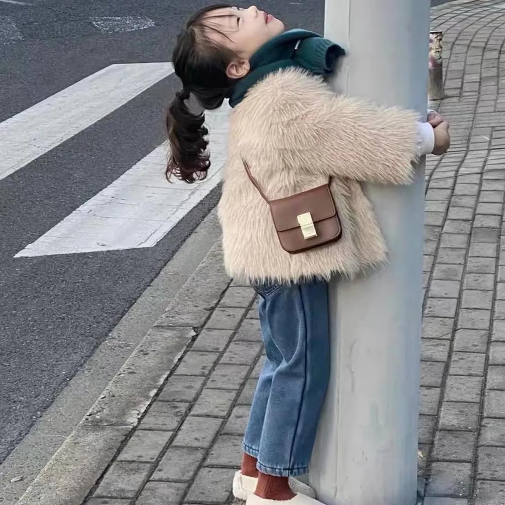 Podzim Zima Dětský Kožíšek Dívčí Univerzální Dětský Jednobarevný Kulatý Výstřih Kožešinový Top Kulatý Límec