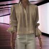 Camicia da Donna con Collo a Revers Manica Lunga Polsini Arricciati Top Camicia Colore Puro Vestibilità Ampia Bottoni Camicia da Ufficio Donna Top Estivi
