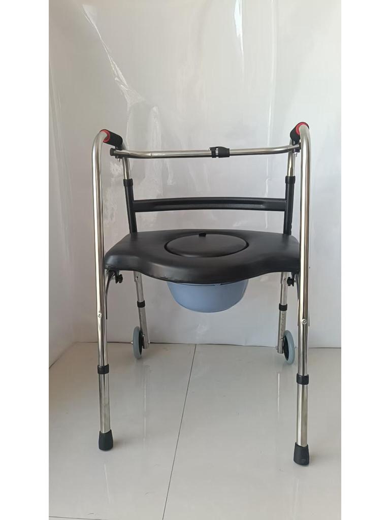 Foldable Stainless Steel Walker with Seat for Elderly - Outdoor, Pushable, Four-Wheel Cane