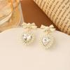 Sweet Loving Heart Pearl Bow Earrings Silver Needle High-Grade Earrings Flower Earrings Women's Elegant Ornament