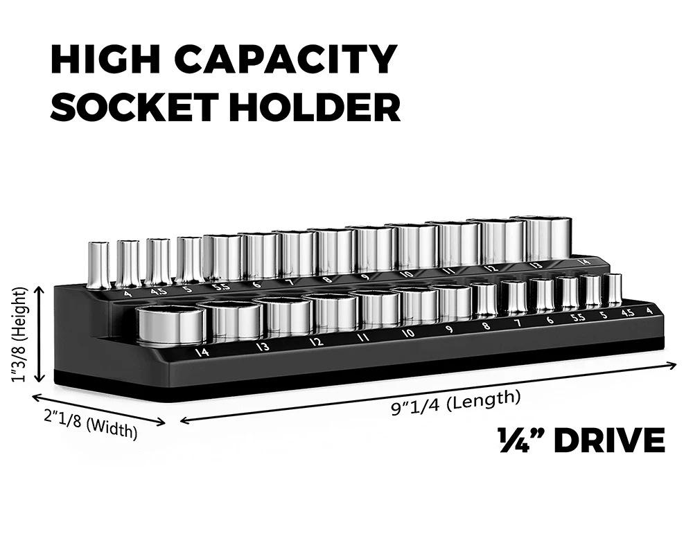 

Набор из 6 магнитных держателей для розеток, пластиковый лоток-органайзер для розеток с магнитными полосками, метрические и SAE размеры Metric 1/4 чёрный