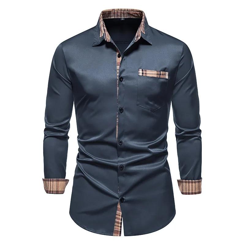 Men Casual Plaid Collar Long Sleeve Formal Shirt Slim Fit Buckle Up Social Shirts For Men Blouse