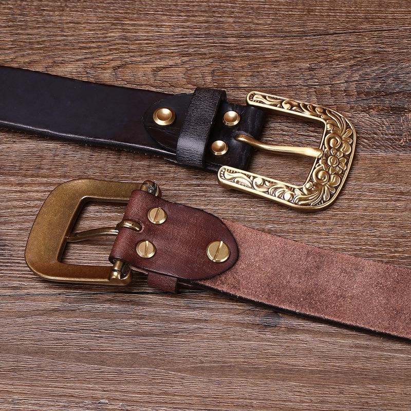 Thickened Men's First Layer Cowhide Retro Belt Copper Buckle Trendy Casual Belt