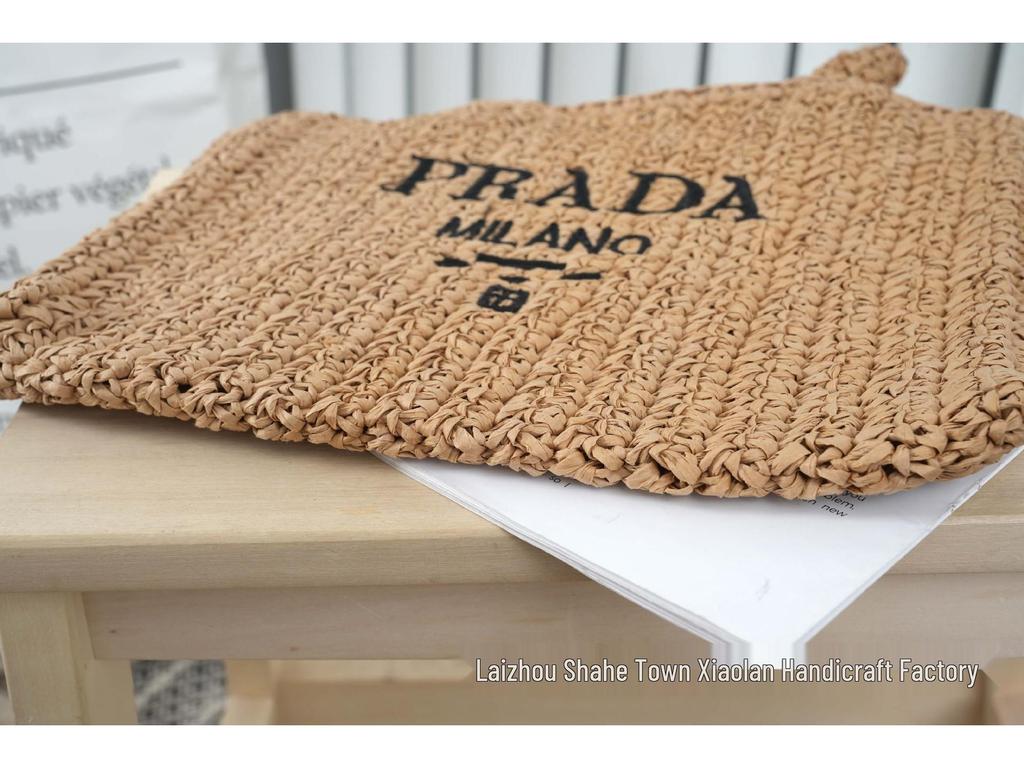 Striped Handmade Straw Tote with Letter Embroidery - Casual Beach Travel Bag