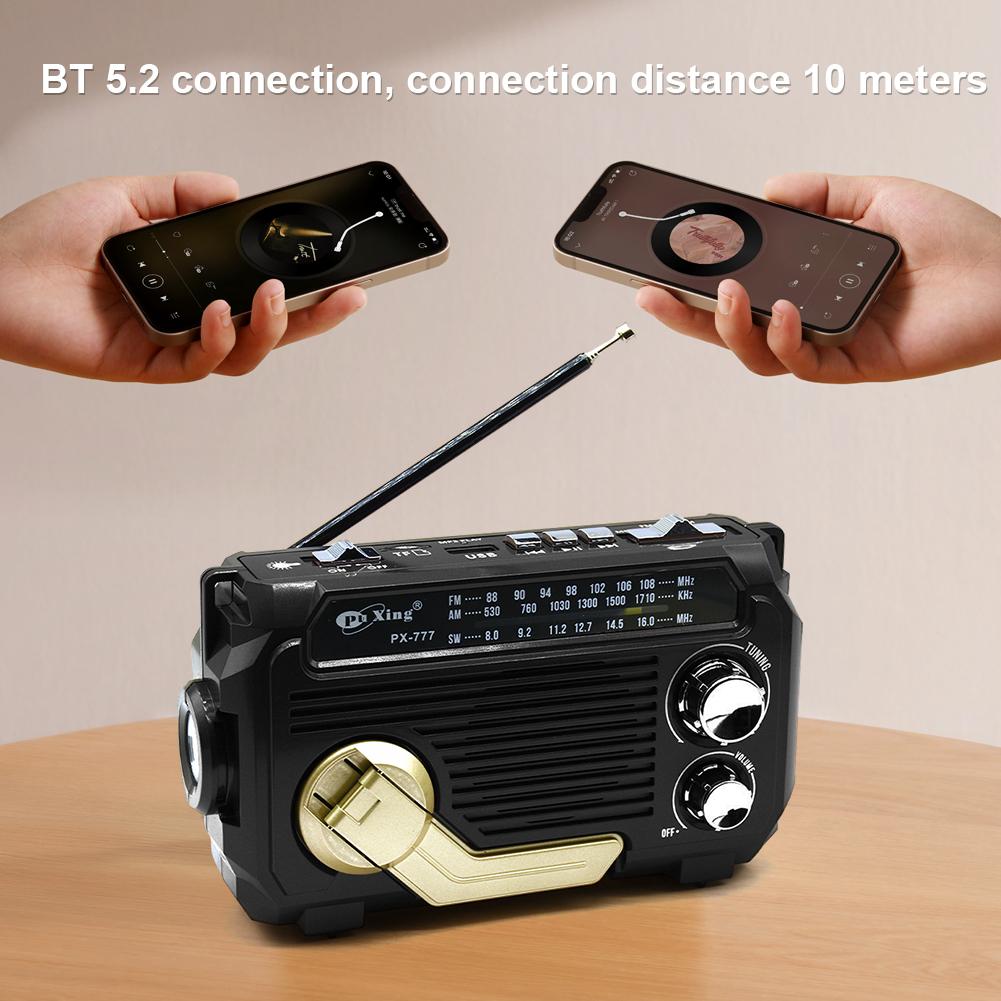 Hand Crank Emergency Radio Support U Disk TF Solar Powered Radio BT 5.2 Speaker Flashlight Portable Weather Radio for Camping