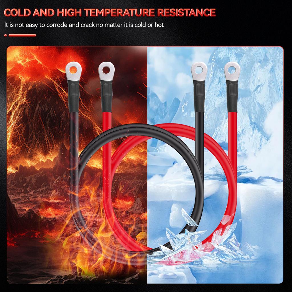 For Car RV Truck Trailer Camper Power Supply 4 AWG Gauge 60cm 8mm Battery Inverter Cables Set Positive Negative Cable Set 2 Pcs