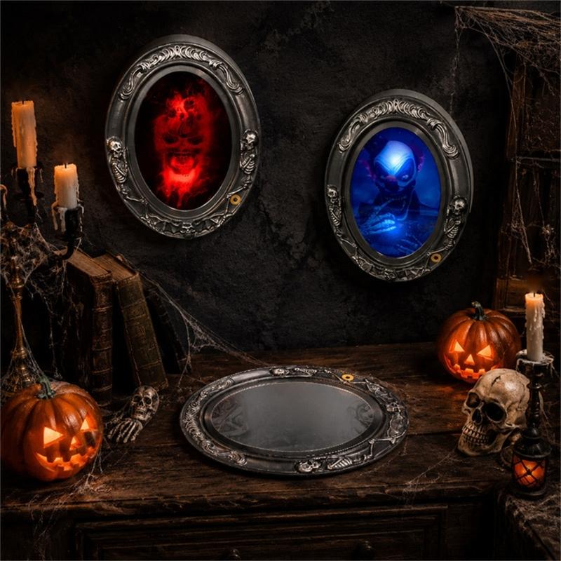 Luce Specchio Decorazione Halloween Illuminato Cornice Dettagliata Ornamento da Appendere per Ingresso Scaffali Parete Stile Sala Eventi