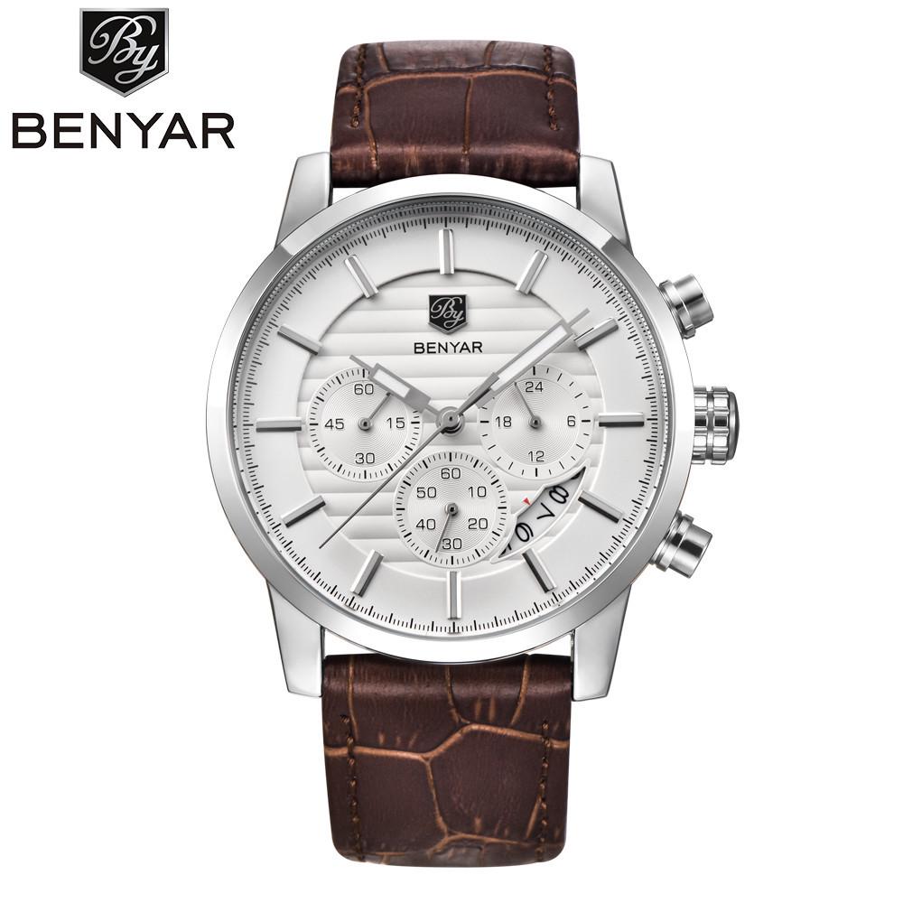 Binyan Men's Multifunction Quartz Watch - Fashion Leather with Calendar 5104