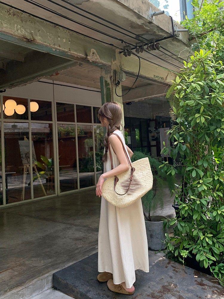 Women's Japanese & Korean Sleeveless Backless Summer Beach Dress: Loose Fit, Slimming Design