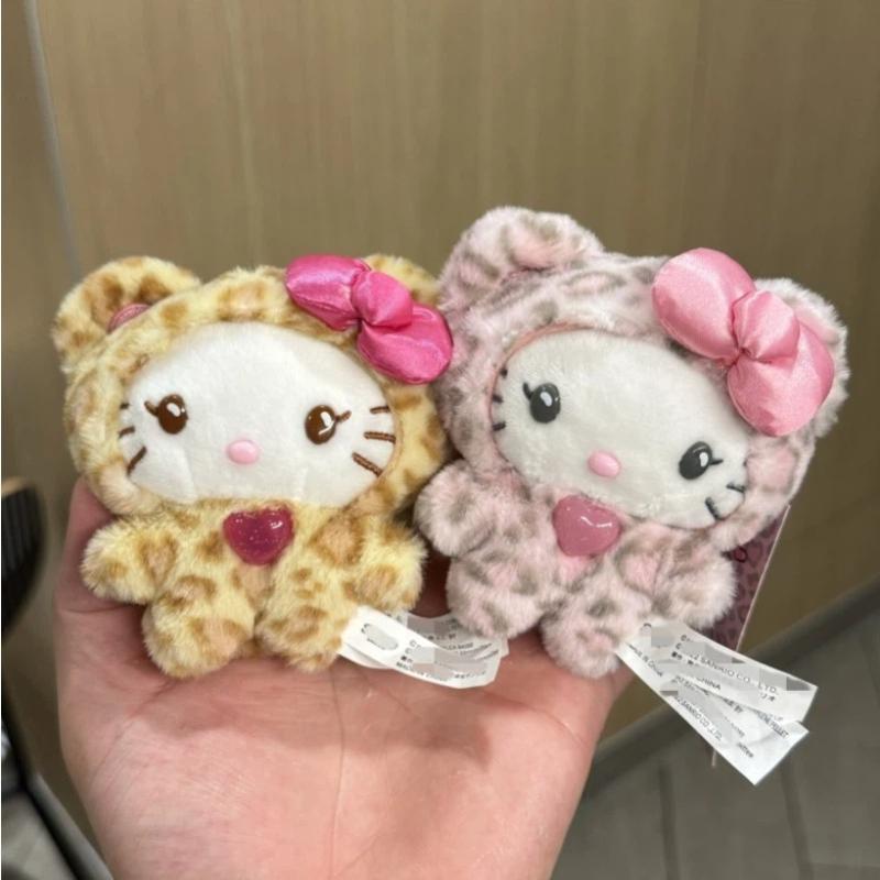 Cartoon Sanrio Hello Kitty Keychain Hanging Leopard Bear Series Pendant Cat Plush Doll Pendant Keychain Bag Decorative Gift