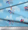 Soimoi Blue Japan Crepe Satin Fabric Text,Women & Bulidings Architectural Decor Fabric Printed Metre 42 Inch