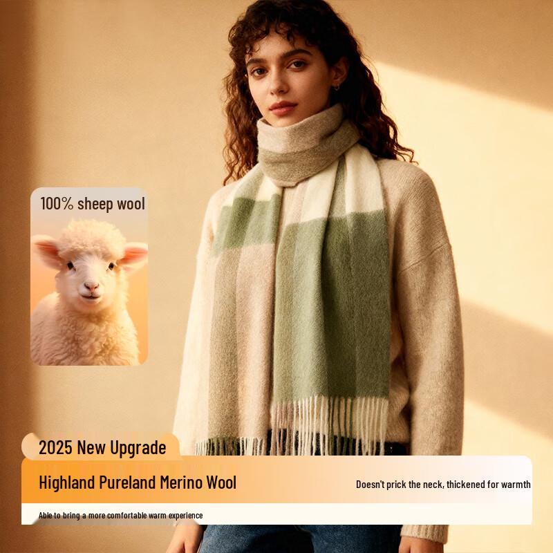 Wanwusheng Women's Elegant 100% Wool Plaid Scarf & Shawl