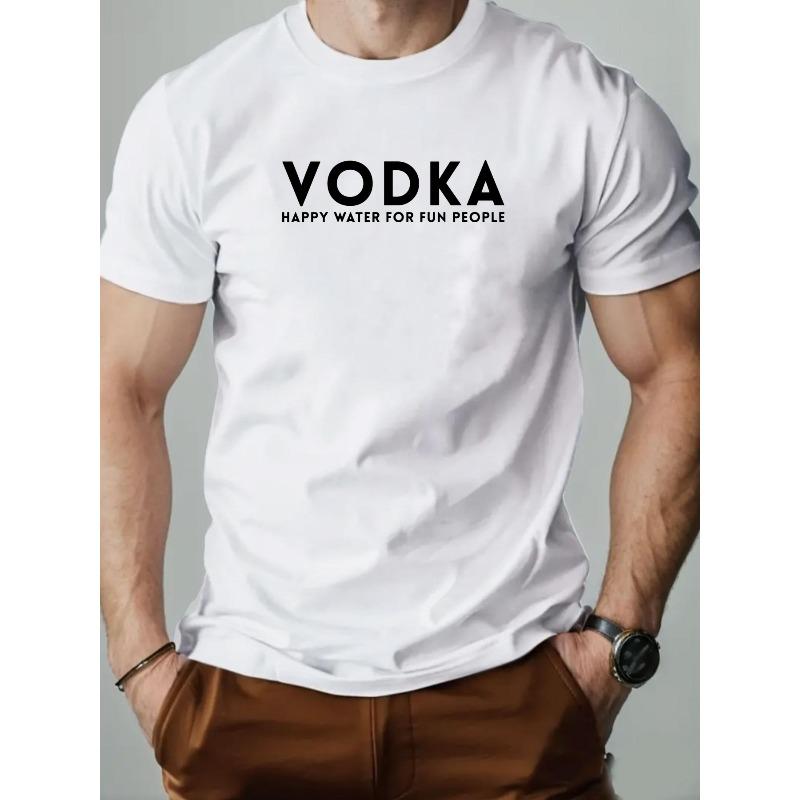 Men's VODKA Print Short Sleeve T-Shirt - Summer Casual Solid Color Round Neck Tee with Vodka, Male Casual Wear for Parties & Everyday Use