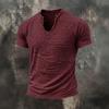 2026 Solid-color Men's Retro Cotton-Linen Mustache Edge Special V-Neck Short-Sleeve T-Shirt