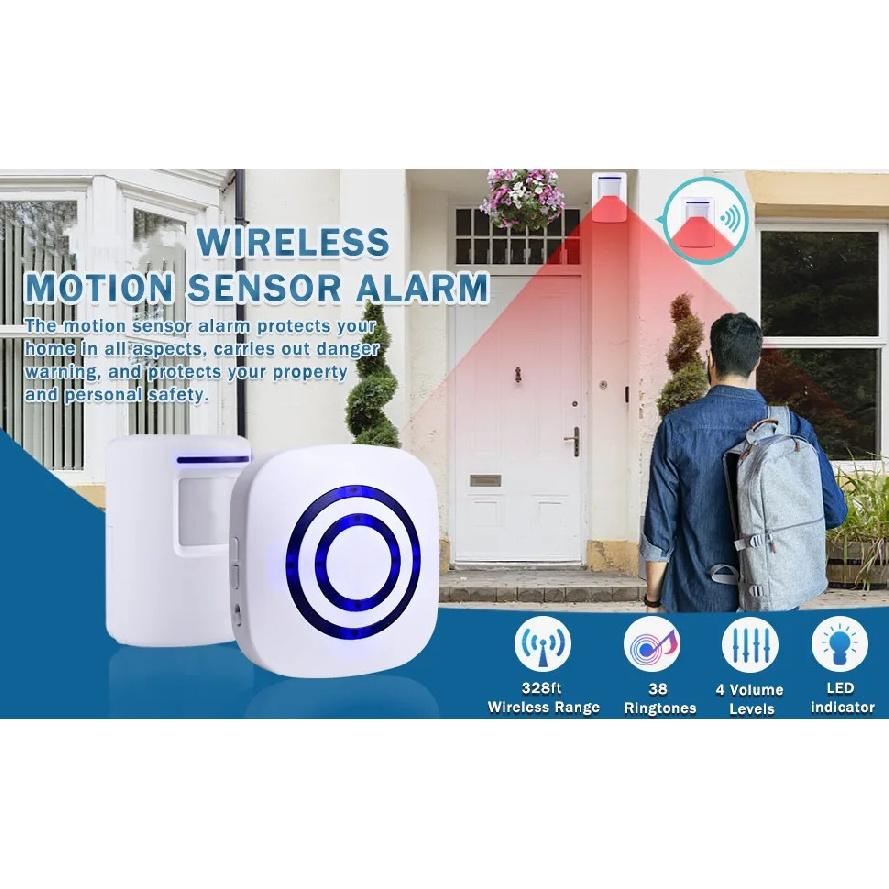 Fine Passage Alarm, Wireless Alarm System with Motion Sensor, Access Speed, Motion Bell with 38 Ringtones, Driveway Alarm