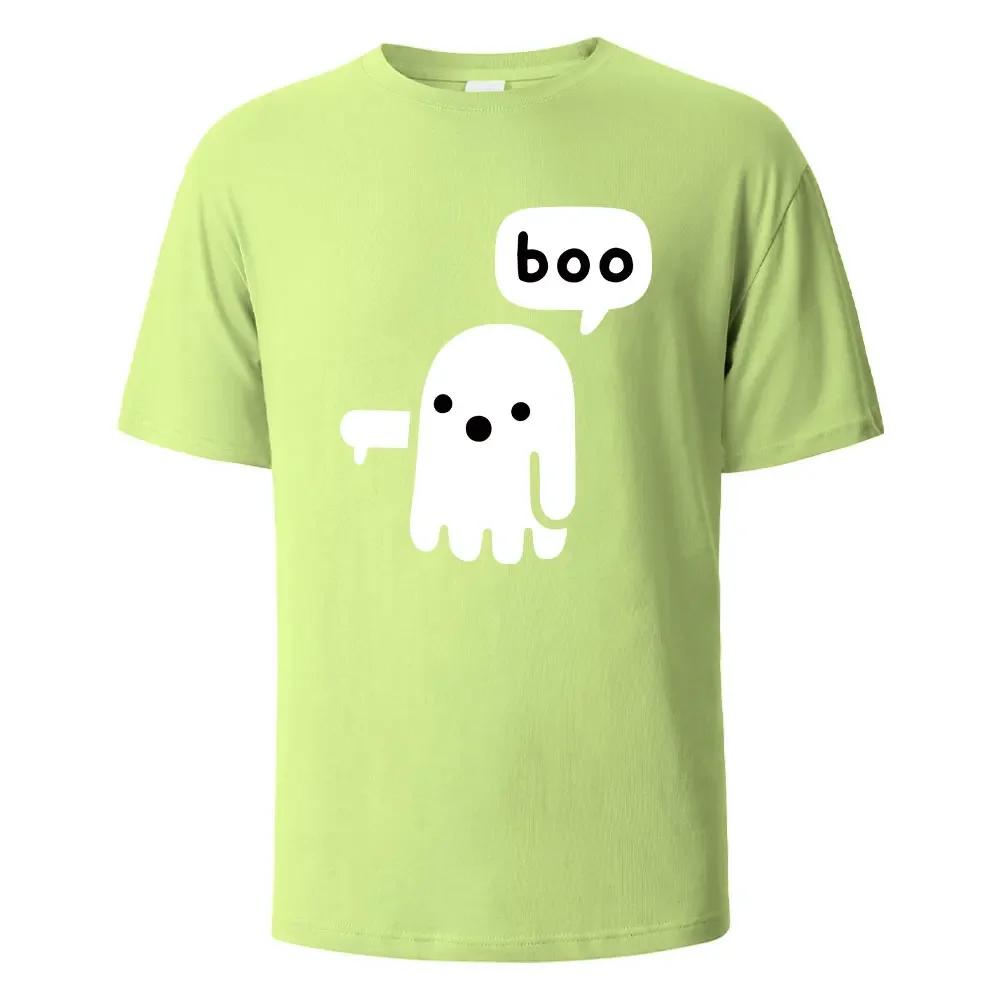 BOO Funny Street Printing T-shirt For Men Wowen 100%Cotton Summer Breathable Short-Sleeved Basic Tops O-neck Oversize Tees