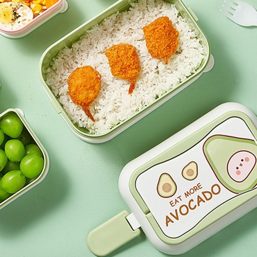 Drop-proof Plastic Lunch Box Double Layered Compartment Lunch Box Cartoon Lunch Box  Worker