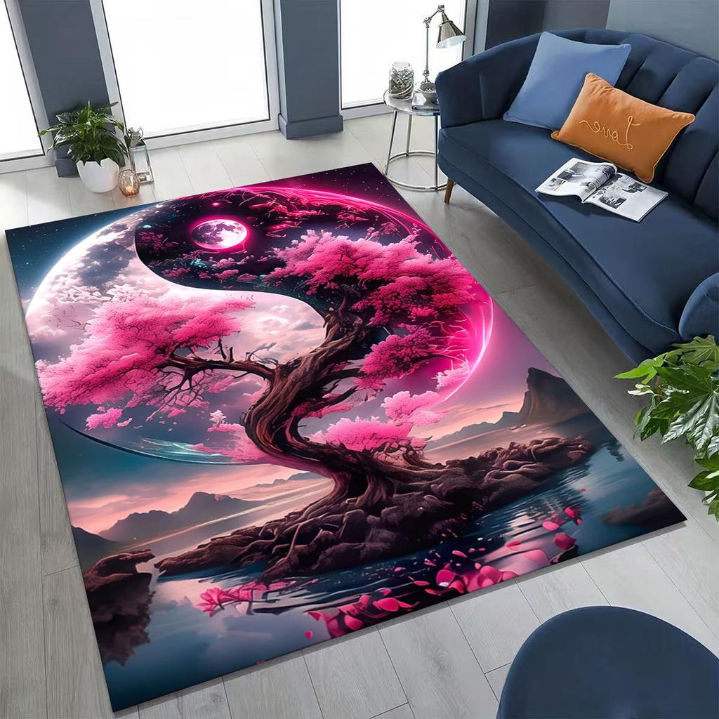 Nature Balance Yin Yang Tai Chi Black White Energy Rug for Bedroom Living Room Sofa Home Doormat Decor,Kids Non-slip Floor Mat