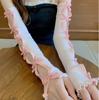 Y2K Cutout Arm Warmers with Velvet Bows, Ribbed Knit Fingerless Gloves Ruffle Trim for Women Girls Balletcore Lolita Fashion