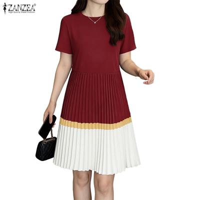 Women Casual Round Neck Loose Summer Short Sleeve Dress