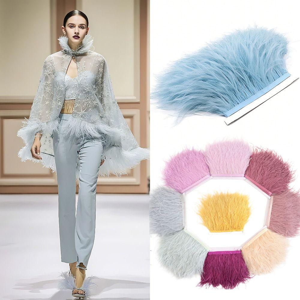 1 Meter Ribbon Tassel Natural Ostrich Feathers Sewing Decoration Fluffy Texture Feather Plumes Ribbon Selvage Apparel Fabric