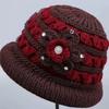 Winter Basin Hat Floral Design Soft Velvet Thermal Insulation Middle-Aged Elderly Women Knitting Hat Headwear