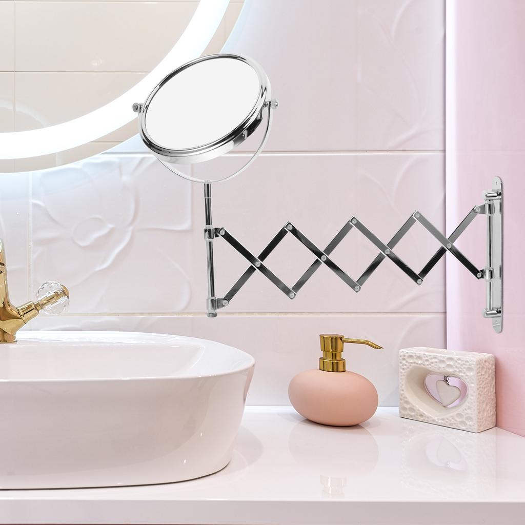 6 Inch Two Sided 3X Magnifying Wall Mounted Makeup Mirror Swivel Retractable Bathroom Mirror Extendable 360 Degree Rotation