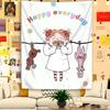Happy Everyday Tapestry Wall Hanging Cute Girl Umbrella Balloon Cartoon Quote Aesthetic Wall Art Bedroom Dorm Room Decor