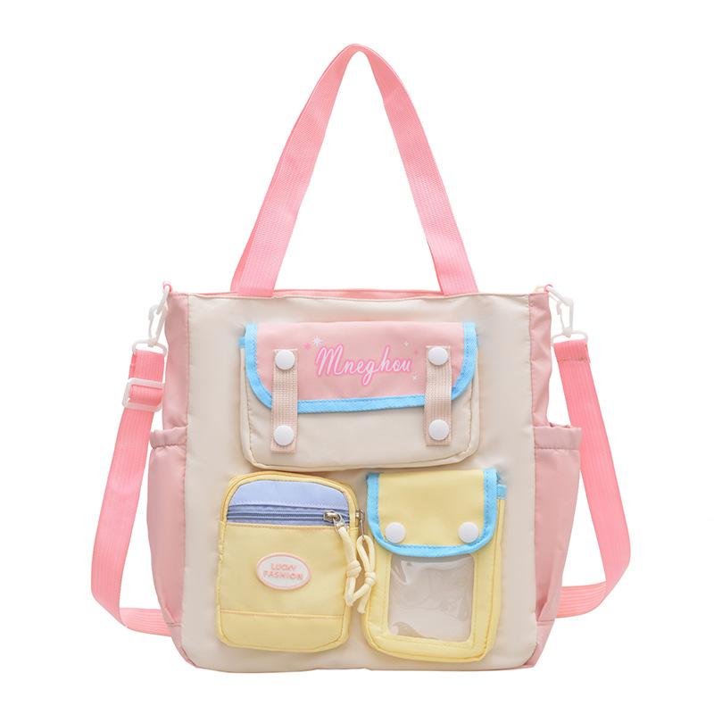 College Style Female College Student Version Largecapacity Contrasting Color Computer Tote Bag Lightweight Shoulder Messenger Bag Leisure Bag