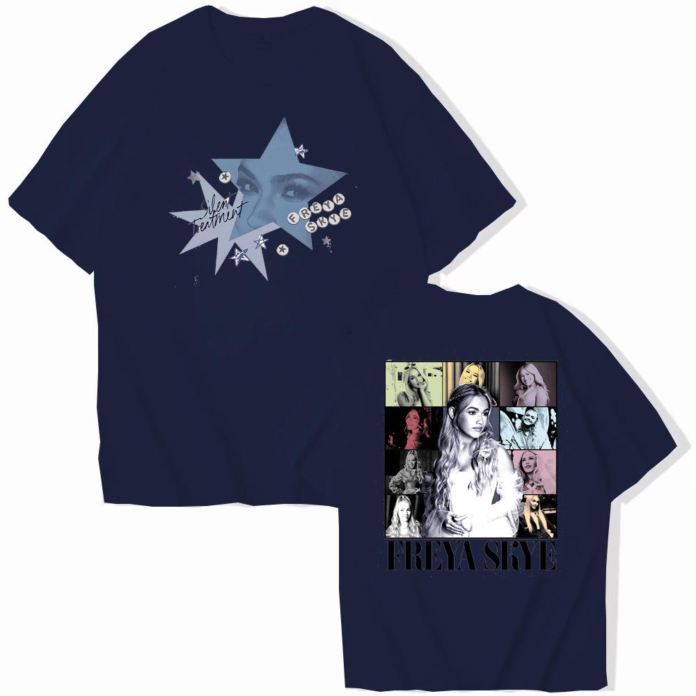 T-shirt Top Manica Corta Stampa Fronte/Retro Freya Skye Music Tour in Seta di Latte (Dimensioni europee)