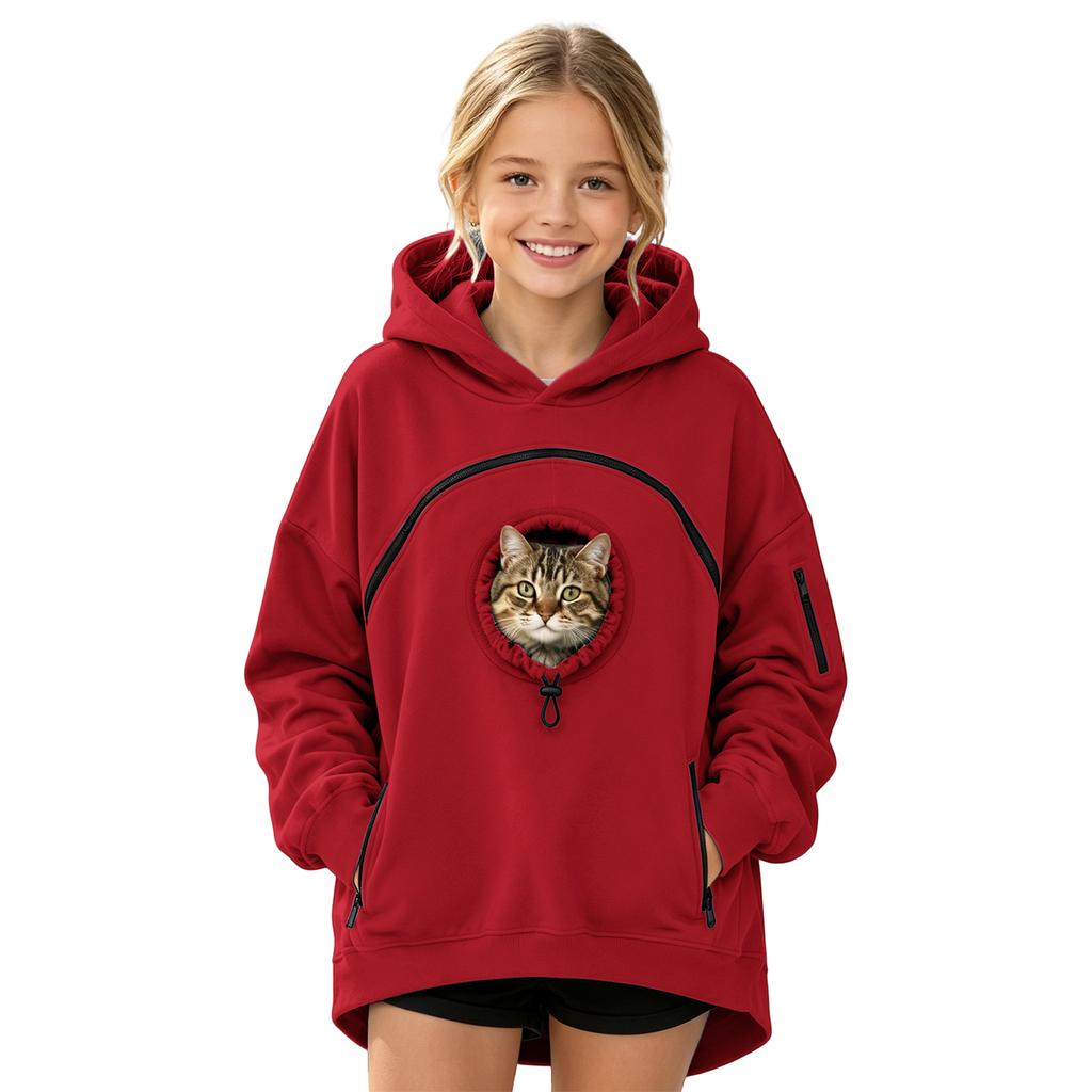 Sudadera con capucha de moda para niños con bolsillo para mascotas para niños y niñas, Ropa casual para el día a día y para jugar