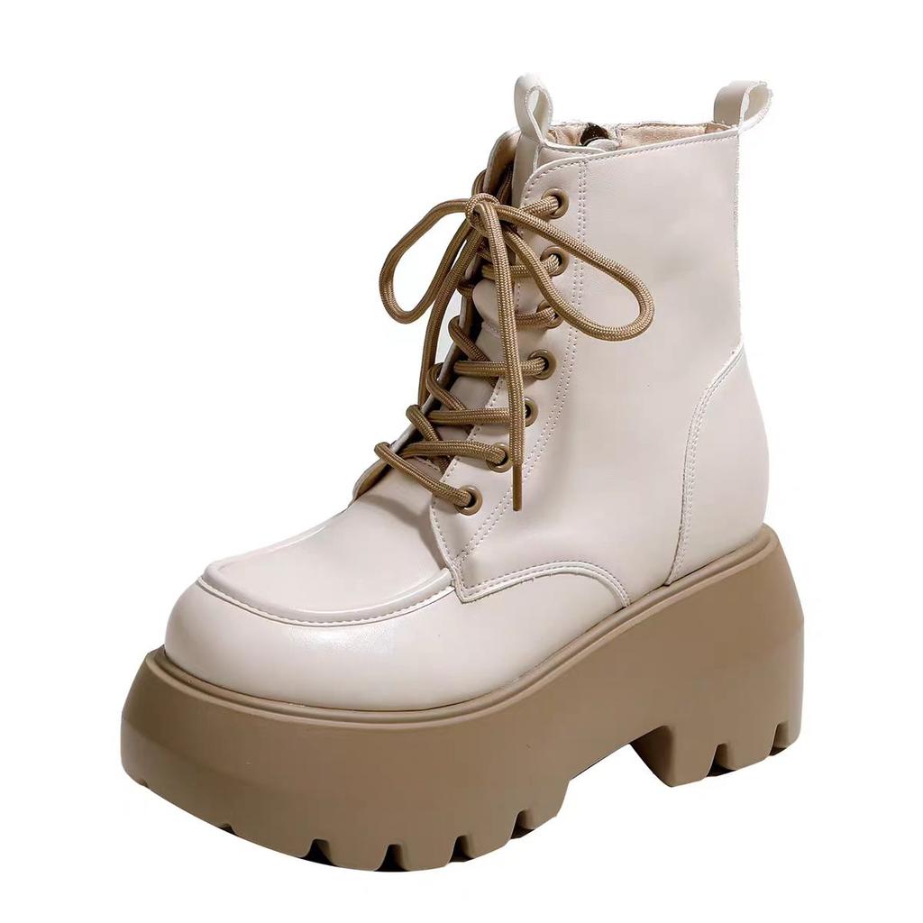 Fashion British-style round-toed, thick-heeled, thick-soled height-increasing ankle boots 2025 autumn/winter new fashion women's boots