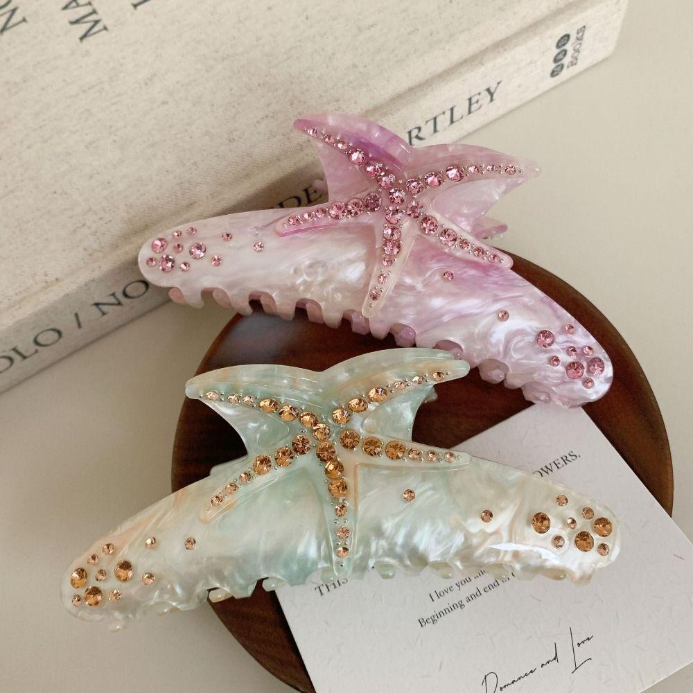 Acetic Acid Starfish Acetate Hair Clip Elegant Crystal Shell Hair Claw Rhinestone Shark Clip  Women