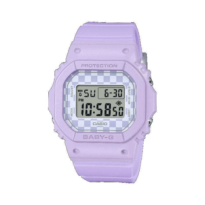 

Casio Baby-G Women s Resin 100M Water Resistant Shock Resistant Alarm Quartz Watch BGD-565GS-6 фиолетовый