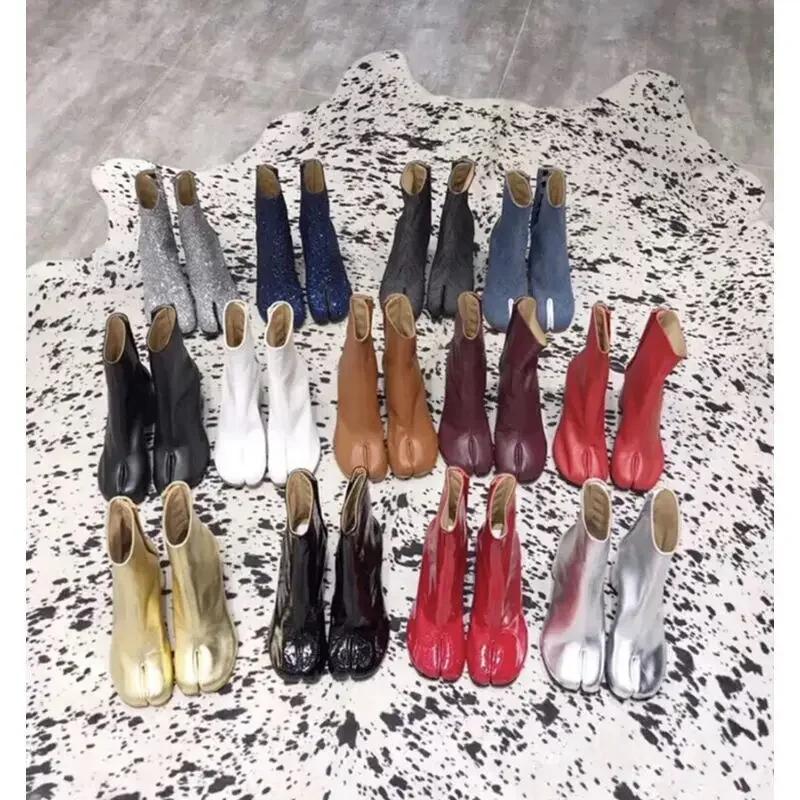 Brand Design Tabi Boots Split Toe Chunky High Heel Women Boots Leather Fashion Autumn Women Shoes Botas