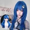 Blaue Hochgestufte Synthetische Lolita-Perücke Flauschige Lange Gerade Perücke mit Pony Geeignet für Frauen Halloween Weihnachten Tragen