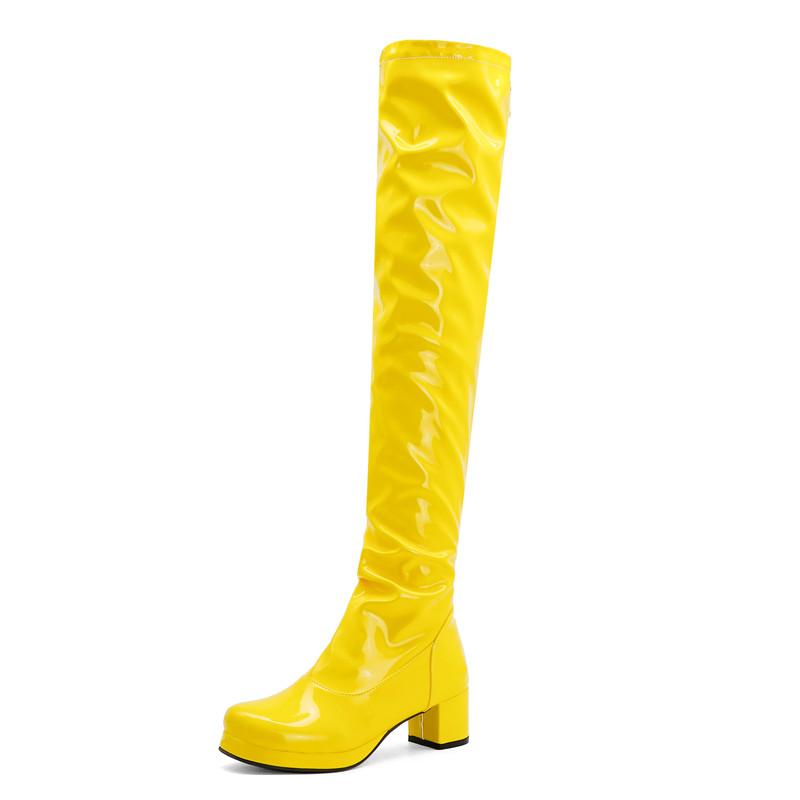 

Модные женские сапоги выше колена из лакированной кожи, зимние, высокие, женские, на платформе, зеленые, желтые, длинные, женские, большого размера 39