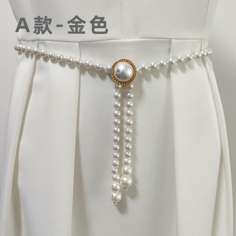 Perlenbesetzter Taillengürtel für Damen, elegantes, rundes Damenkleid