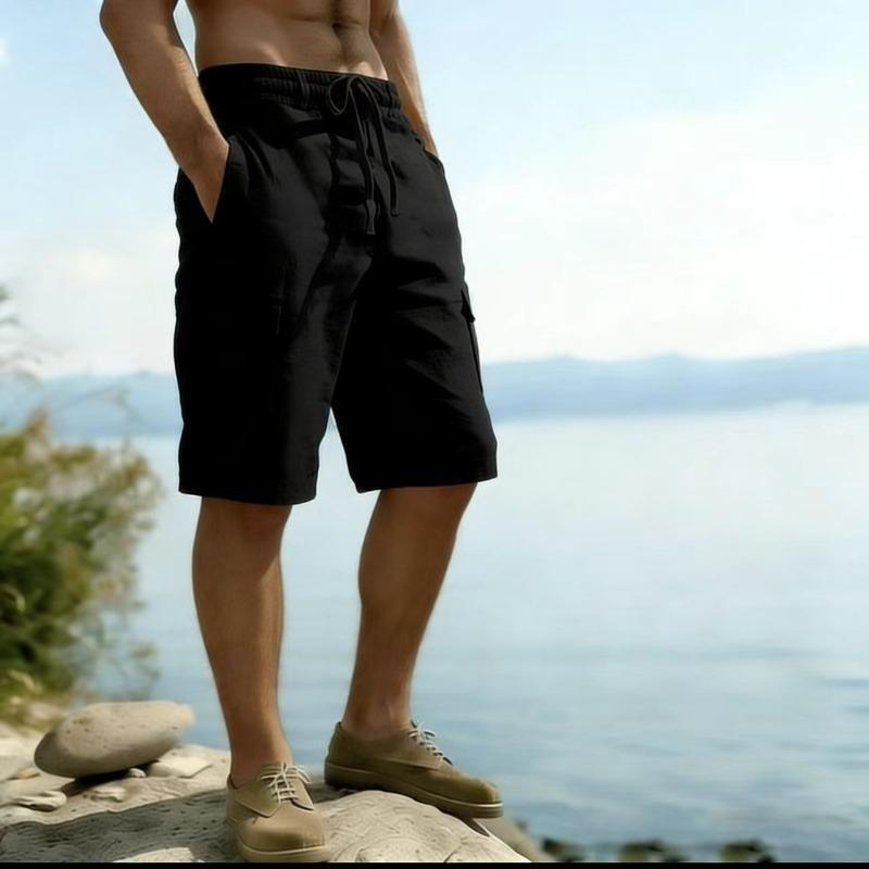 Pantaloncini Cargo Bianchi da Uomo con Coulisse Vita Elastica Pantaloncini Casual con Tasche Laterali